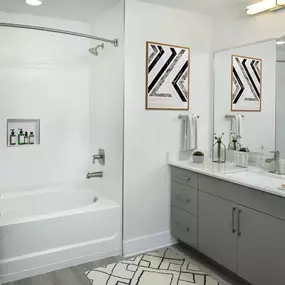 The B8 floor plan bathroom at Camden Atlantic apartments in Plantation, Florida.