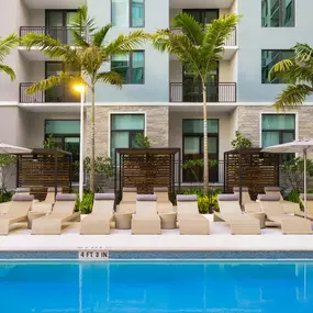 Cabanas at pool at Camden Atlantic apartments in Plantation, Florida