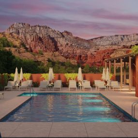 Pool & lounge area for guests at our Sedona Spa Resort