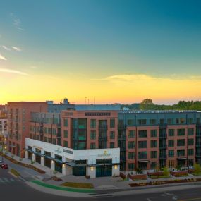 Camden NoDa apartments in Charlotte, exterior at sunset