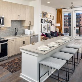 Natural Modern Kitchen with Island, Stainless steel Appliances at Camden NoDa in Charlotte North Carolina