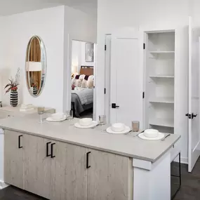 Natural Modern Kitchen with Full-Size washer and dryer, and kitchen pantry at Camden NoDa in Charlotte North Carolina