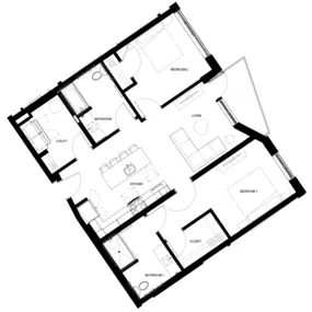 Titletown Flats  B1-A
2 BEDROOM
2 BATHROOM
From 1033 sq.ft. (not including balcony)
Starting at $2650/month