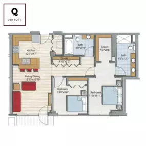 Bridgeview Apartments  Q- 980 SQ Ft