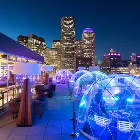 Enjoy the stunning views of the skyline and harbor all year long from the comfort of Boston's rooftop igloo bar.