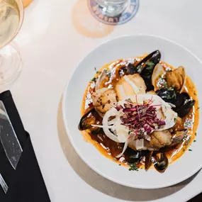 Plate of bouillabaisse at Helmsman Kitchen & Bar