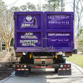 count junkula of raleigh junk removal truck rear profile shot