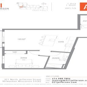 321 Jefferson One Bedroom Floor Plan A7 883 Sq Ft