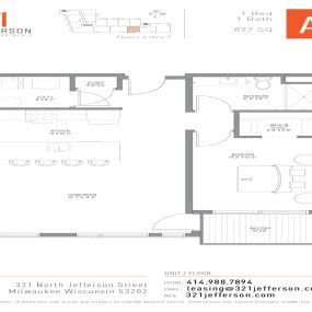 321 Jefferson One Bedroom Floor Plan A6 897 Sq Ft