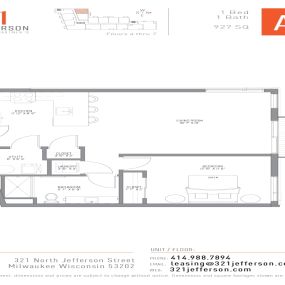 321 Jefferson One Bedroom Floor Plan A4 927 Sq Ft