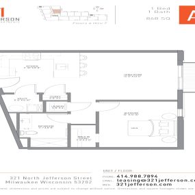 321 Jefferson One Bedroom Floor Plan A3 868 Sq Ft