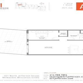 321 Jefferson One Bedroom Floor Plan A2 821 Sq Ft