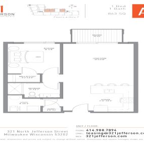 321 Jefferson One Bedroom Floor Plan A1 863 Sq Ft