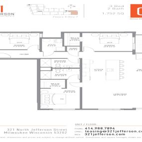 321 Jefferson Three Bedroom Floor Plan C3 1752 Sq Ft