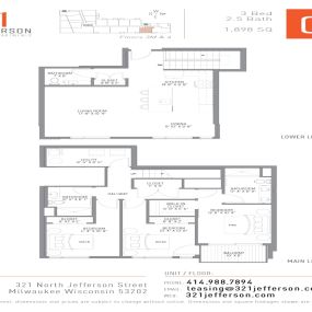 321 Jefferson Three Bedroom Floor Plan C1 1898 Sq Ft