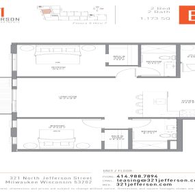 321 Jefferson Two Bedroom Floor Plan B6 1173 Sq Ft