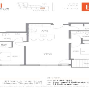 321 Jefferson Two Bedroom Floor Plan B5 1107 Sq Ft