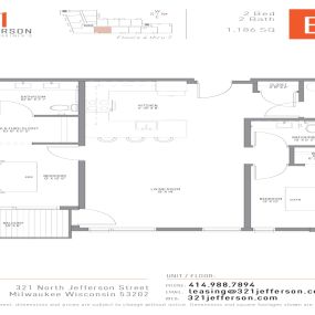 321 Jefferson Two Bedroom Floor Plan B3 1186 Sq Ft