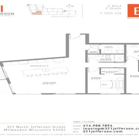 321 Jefferson Two Bedroom Floor Plan B2 1503 Sq Ft