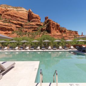 oudoor pool with seating area