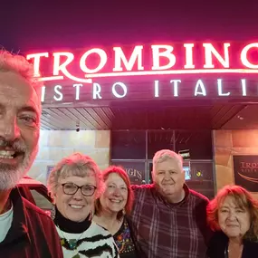 Friends having dinner at a wonderful local,  family owned, Italian restaurant. Karen, Annie, Mark and Teresa.