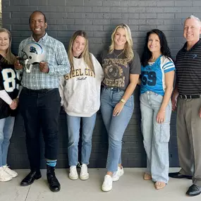 We’re ready for football season!! My awesome team members and I are representing the Panthers today! (Other people wearing Steelers stuff.)