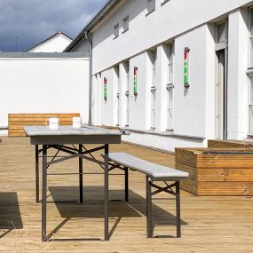 Dachterrasse im Büro der Discover DX GmbH in Berlin.