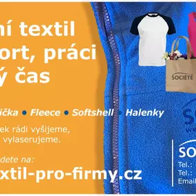 Reklamní potisk textilu a prodej textilu jako triček, mikiny, softshelových bund.