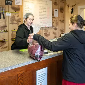 A staple in Amish Country since 1972, Farmerstown Meats has more than a half-century expertise in meat processing. 
Our butcher is well versed in all cuts of beef and pork, as well as lamb, goat and wild game (deer, elk, moose, bear). As a custom butcher shop, we receive the animal carcass from the slaughterhouse and develop a cut list, then slice and package the meat to customer’s specifications.