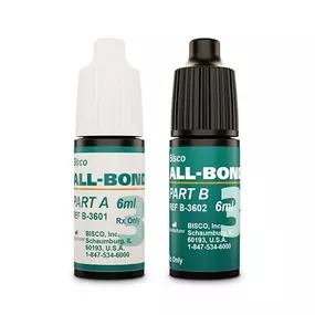 All-Bond 3 micro-mechanically bonds to substrates and is compatible with light-, dual- and self-cured materials.  The All-Bond 3 system offers increased hydrophobicity for a long-lasting adhesive bond**.  The HEMA-free, radiopaque All-Bond 3 Resin reduces the chance of misdiagnosing caries.