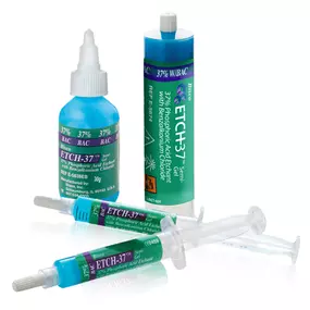 Etch-37 w/BAC is a 37% phosphoric acid semi-gel etchant that is effective at quickly etching enamel and dentin. Etch-37 w/BAC is polymer-thickened and effectively removes the smear layer, etches and demineralizes enamel and dentin. It is easily manipulated into small areas such as endodontically treated root canals and undercuts. This makes it more versatile than some thicker gel etchants for etching all restorative surfaces. Published research proves that BISCO etchants produce higher bond stre