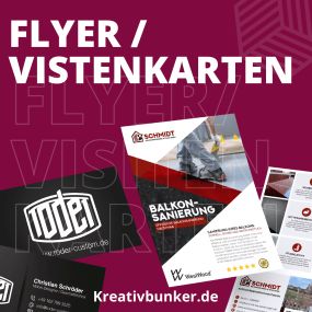 Kreativ Bunker gestaltet Flyer und Visitenkarten: Beeindrucken Sie mit professionellen Druckerzeugnissen. Kreative Designs und hochwertiger Druck für bleibenden Eindruck.