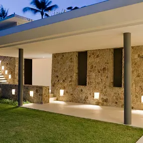 Home with exterior lighting