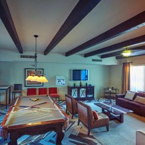 Resident Clubhouse with Billiards Table and Lounge Seating