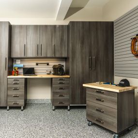 Every garage could use more Storage! Well, except for this one, which we upgraded with cabinets and drawers galore, plus a TrackWall to hang extension cords and larger tools!