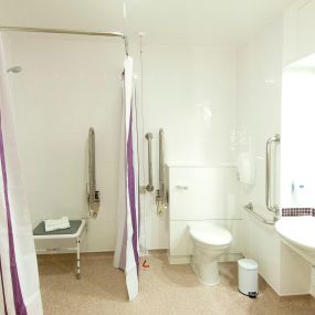 Premier Inn accessible bathroom with lowered bath