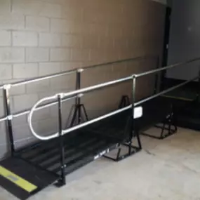 Amramp modular ramp installed at the entrance to the visitor's box at the University of Georgia’s Sanford Stadium