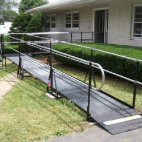 Rodney Hulsey and the Amramp Lancaster team installed this wheelchair ramp to provide access from the front entrance of this home in Dillsburg, PA.