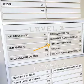 Heading to KEGE Center for ADHD in Gilbert? We're right here on Level 3, Suite 338 - just follow the yellow arrow! Part of a trusted medical community near Phoenix, where ADHD testing meets understanding care.