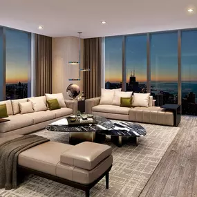 St. Regis Chicago Residence Living Area During Sunset