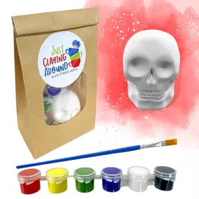 Get ready to unleash your inner artist this Halloween with our awesome To Go Packs! Our Skull kit has everything you need to create a masterpiece, including a ceramic skull, six acrylic paint colors, a brush brushes, and a handy tip sheet. Whether you’re a seasoned pro or a first-time painter, this kit is perfect for anyone who loves to get creative.

Don’t wait, order your To Go Pack today and let the spooky fun begin!