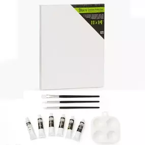 Bring your ideas to life with this Studio 71 11 x 14 canvas paint set. This 12-piece set provides you with everything you need to share your vision with the world in one convenient kit. Mix the acrylic colors in the handy six-well paint palette, and stroke them across the two canvases using the included brushes. This 11 x 14-inch canvas paint set features a container with spots for all your tools makes after-use cleanup simple.

2 white 11 x 14-inch canvases
6 acrylic paint colors
3 paintbrushes