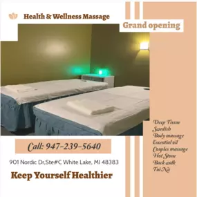 What better way to give that gift than share that gift in our inviting Couples Massage Rooms.  
It s what you've come to expect from a Massage but in a larger room, with 2 of our Signature Tables 
with 2 Therapists, one working on each of you.  Our Therapists will work on each individual person 
to accommodate their specific needs and will orchestrate your Couples experience to ensure 
you are both relaxed and rejuvenated.