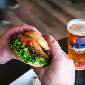 Our craft beer selection paired with a delicious angus patty cheeseburger!