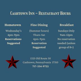 Cashtown Inn Restaurant Hours