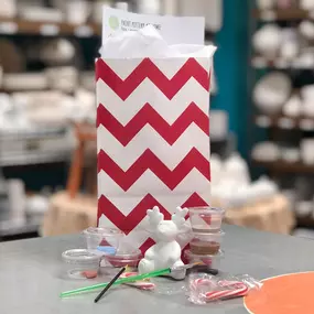 Order one of these Holiday-themed bags for a creative treat!
This paint-at-home project kit includes:
• one mini Reindeer (3