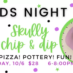 It’s Friday Night Arts just for kids ages 6-12 years old. Pottery, Pizza, and FUN. This is a drop off event from 6-8pm. $28 per child (includes project and pizza).