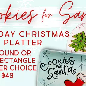 Paint a COOKIES FOR SANTA PLATTER or personalize it with your family name or Merry Christmas! Paint the perfect family keepsake, gift for the Grands, or event a hostess gift!We are getting fancy...fancy pottery shapes and fancy paint! Want to learn to paint like a Pottery Patch artist? Here ya go! Join us for a unique instructional painting class! Our Artist Instructionaire will take you 