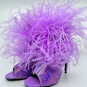 The Foxy Purple Stiletto with Open Toe and Premium Feathers