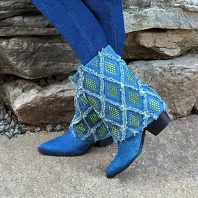 Blue Denim Boot with Peridot Diamonds that reflect and shine.